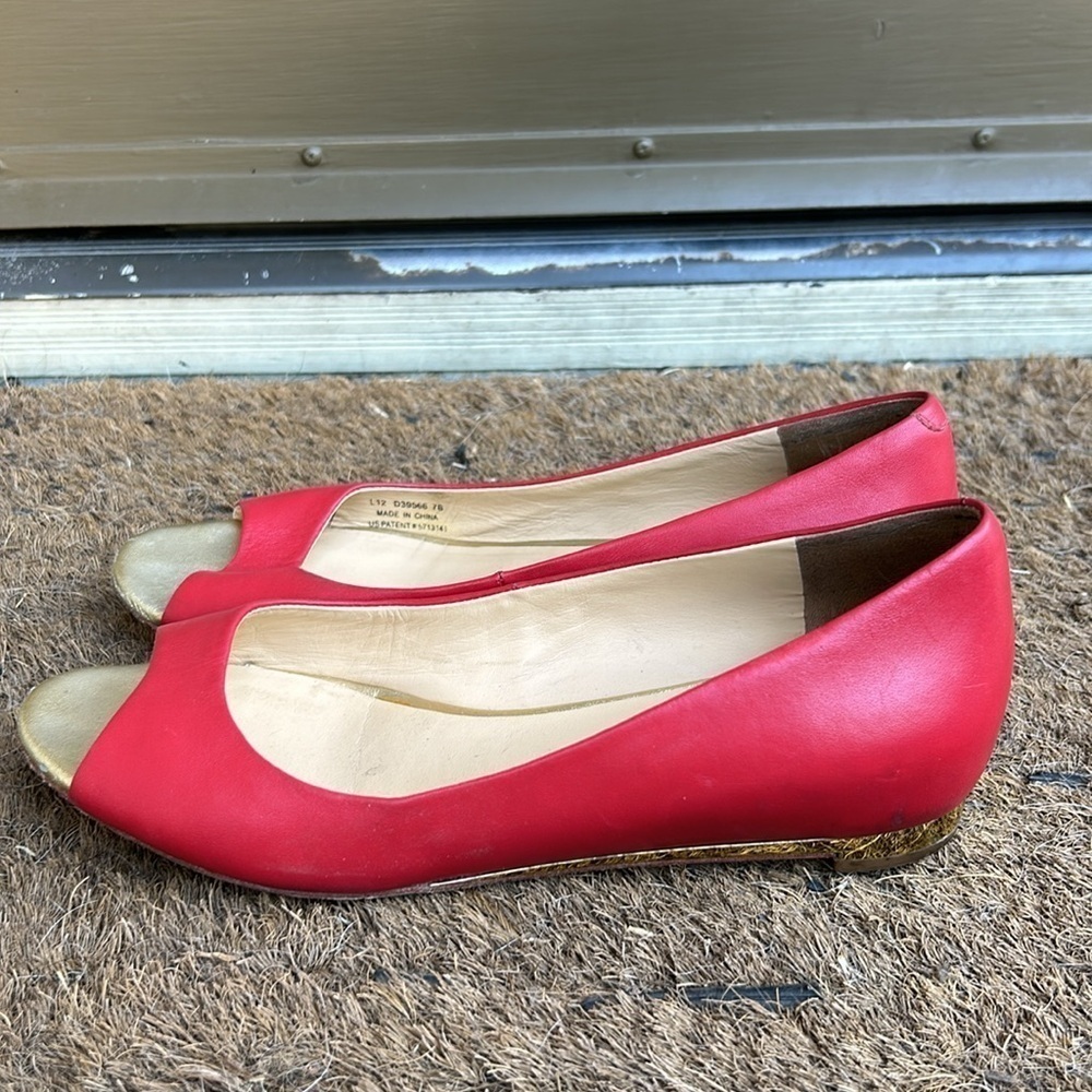 Cole Haan Astoria Open Toe Ballet Flats Size 7 in Cherry Tomato Red - Picture 3 of 10